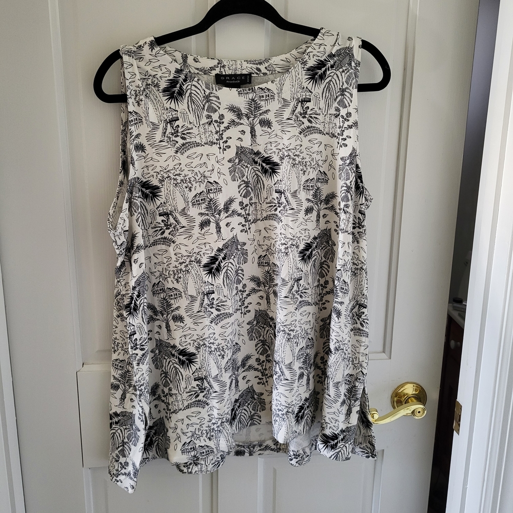 Cato Monochrome Tropical Print Tank Top